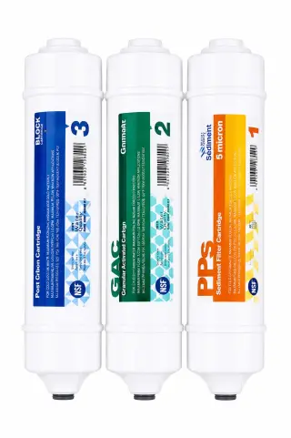 3 Mərhələli Inline Su Filtr Dəsti (PPS 5 Mikron + GAC + CTO Carbon) – NSF Sertifikatlı | Filterim.az