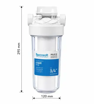 Ecosoft 10" Şəffaf Korpuslu Su Filtri 3/4" – PP 5 Mikron Sediment Filtri ilə | Ev və Mənzil üçün Magistral Su Təmizləyicisi