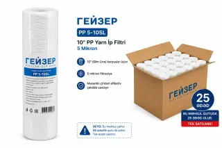 Geyser PP 5-10SL 10" Slim Line İp Filtri – 5 Mikron Mexaniki Su Filtri (25 Ədəd/Qutu)