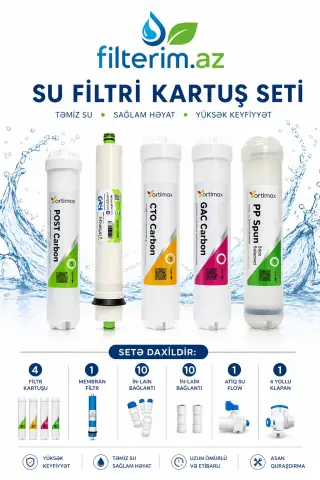 Ortimax 5 li su filtri kartuş seti – sediment GAC UDF membran kokos karbon filter filtr filtir